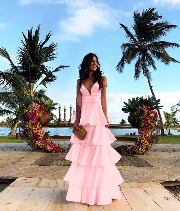 New dress sexy V-neck open back dress long skirt