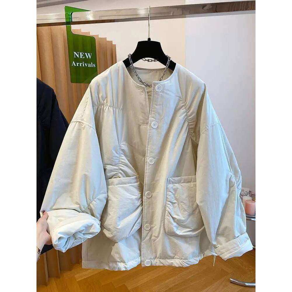 Matakawa Light Weight Jackets Women Solid Autumn Winter Loose Pockets Vintage Coats Parkas Korean Fashion Casual Outwears