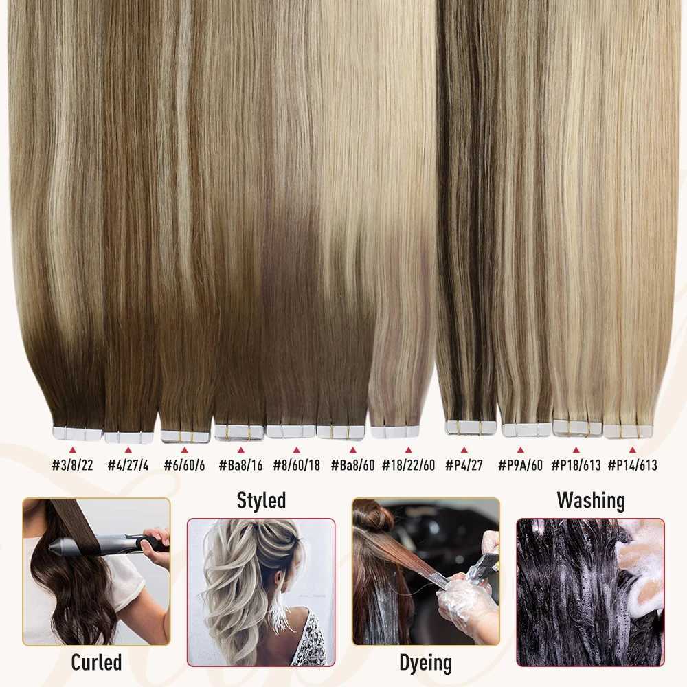 Moresoo Tape in Human Hair Extensions 100% Real Hair Remy Brazilian Hair 14-24inch Straight Natural Adhesives Tape in Extensions S25526