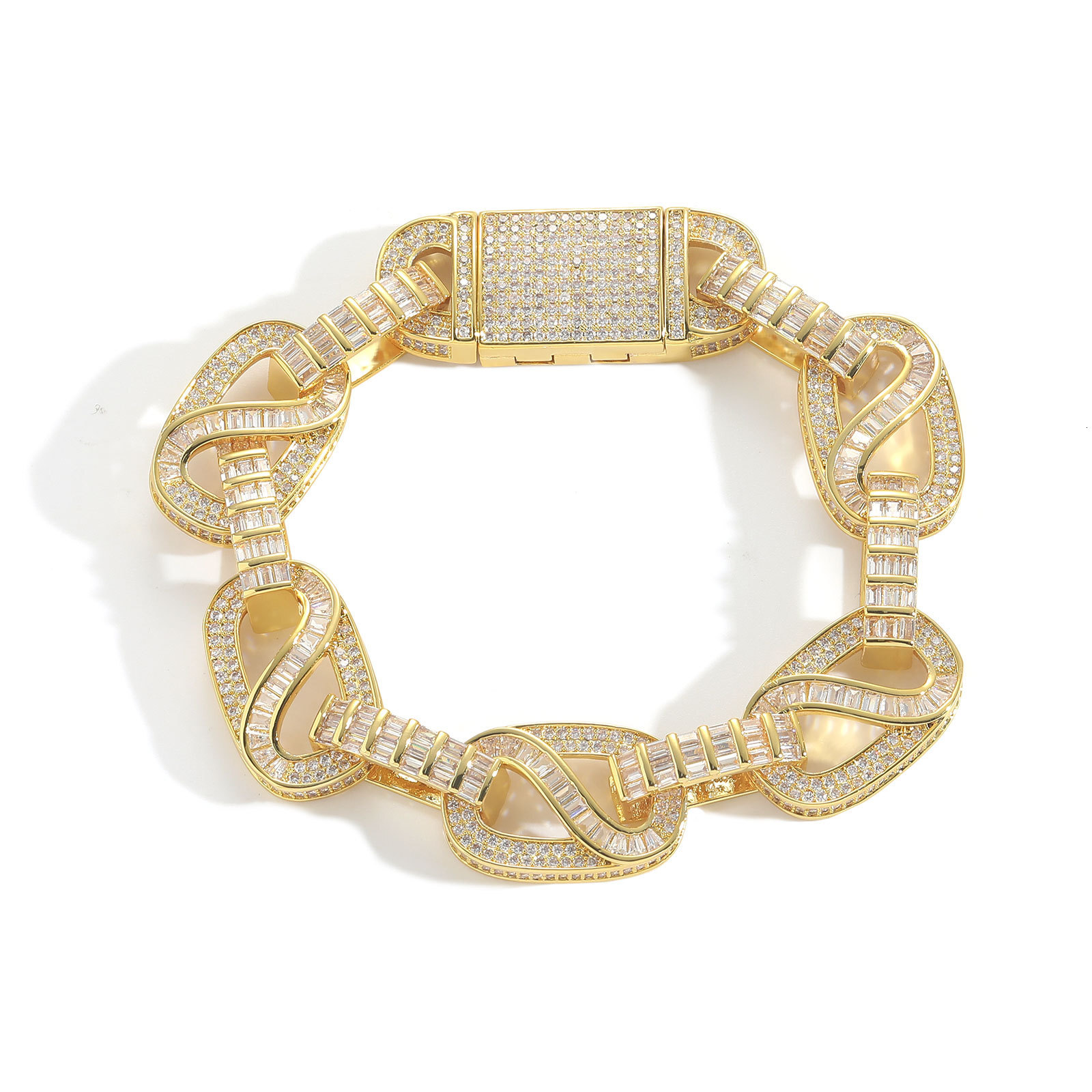 15mm New In Hip Hop Cuban Link Chain Bracelet For MenTrendy Personalized Full Diamond 14k Gold Plated Wolf Tide Pulseiras Bijoux Bling Rapper Party Bi