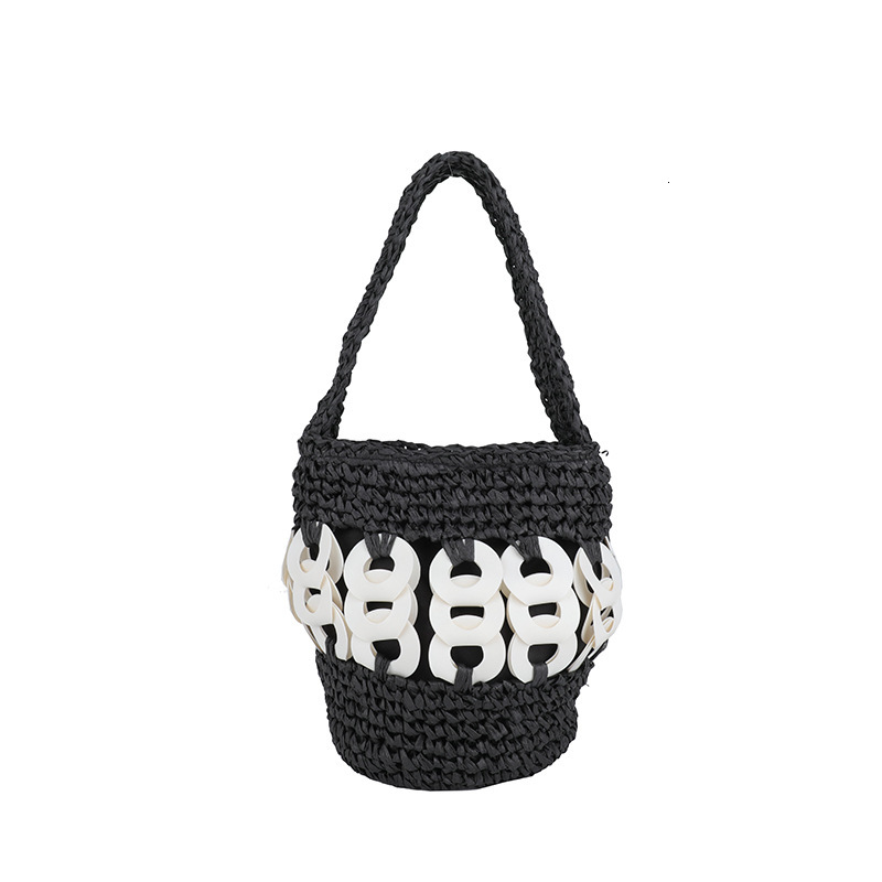 2025 New Handheld Crochet Copper Coin Buckle Bucket Personality Trendy Versatile Straw Bag