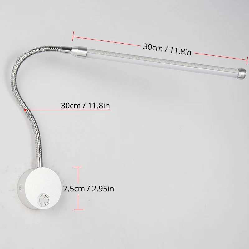 Bedroom Wall Light Bedside Reading Lighting 6W LED Wall Lamp With Knob Switch Aluminum 360 Degree Angle Adjustable AC90-260VXJ250526