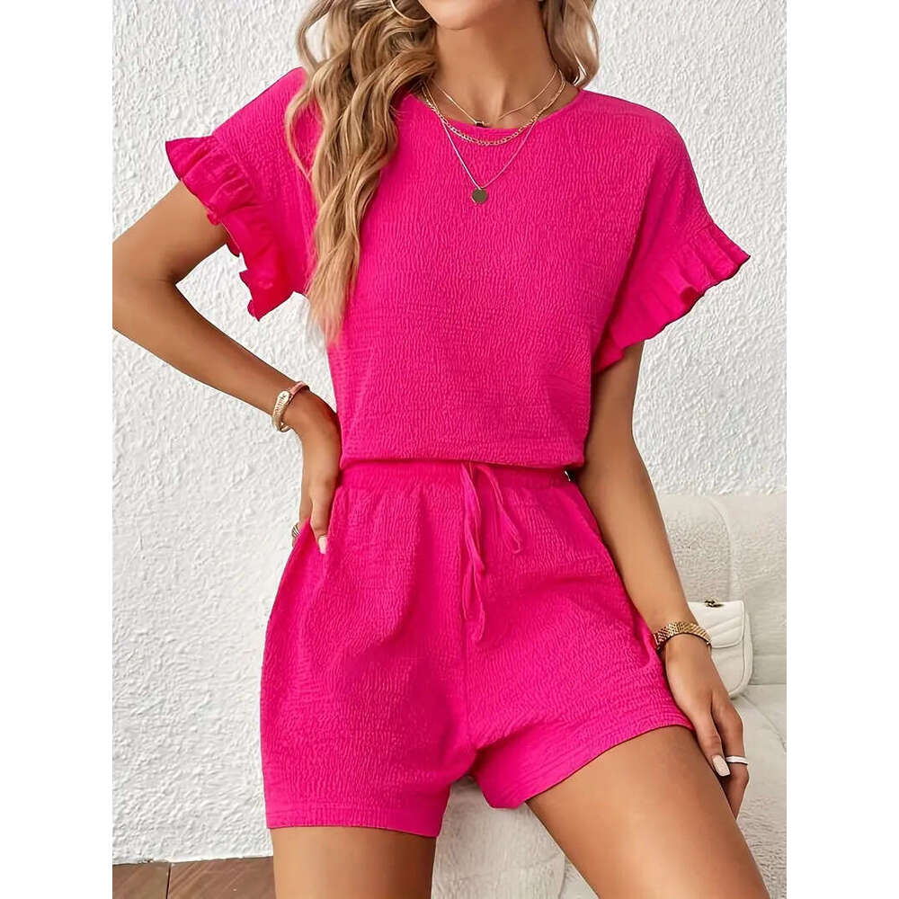 DHEssentials Wrinkled Casual Set 2-piece Short Sleeve Folded Women's Pajama