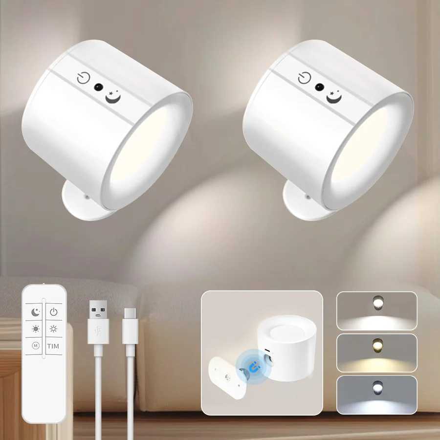 LED Wall Light Rechargeable Touch Double Head Wall Lamp 360 Rotation Wireless Remote Control LED Spotlight For Bedroom LightingXJ250526