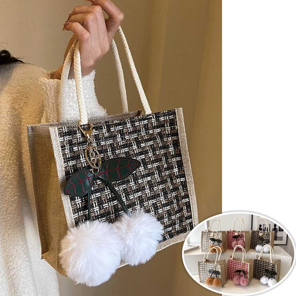Retro Braided Pattern Jute Tote Bag Large Capacity Grocery Bag Women Handbag Beach Organizer Portable Shopping Bag Lunch Bag W250524