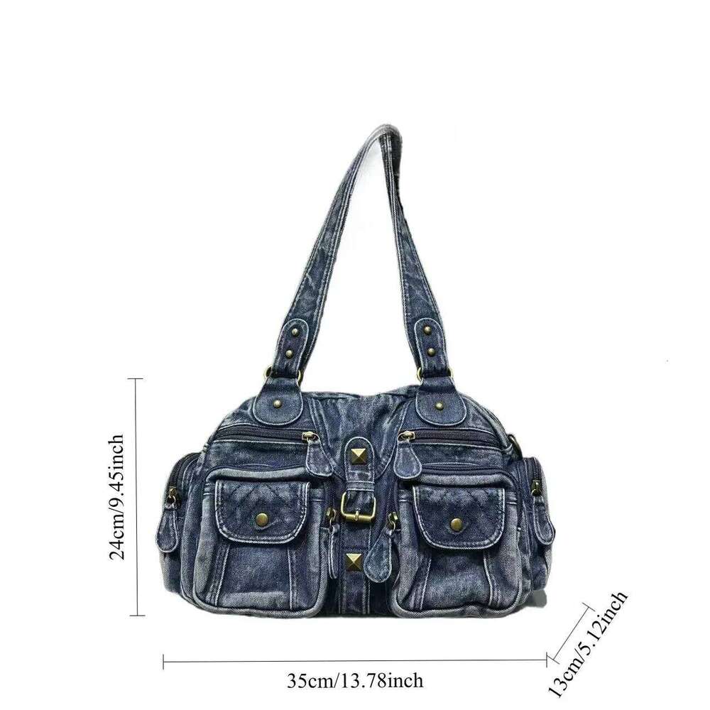 Women's Bags Designer Ladies' Fashion Y2k Spicy Girl Multi Pocket Handbag Large Capacity Retro Distressed Shoulder Bag