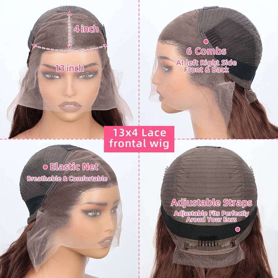 13x6 Chocolate Brown Body Wave Front 16-36 Inch Lace Frontal 100% Pre Plucked Colored Human Hair Wig