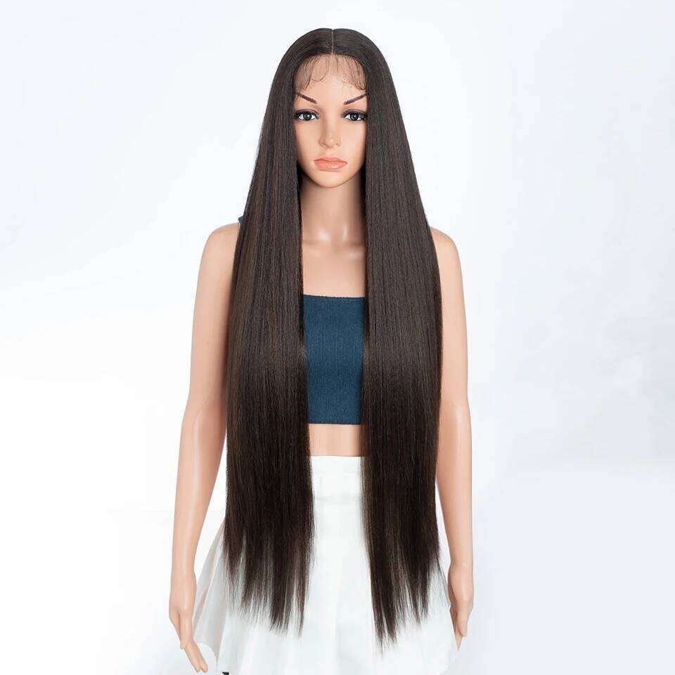 Synthetic Front For Women 36 Inch Deep Part Long Yaki Straight Ombre Brown Ginger Cosplay Lace Wigs