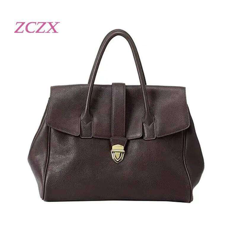 Retro Genuine Leather Tote 2025 New Top Layer Cowhide Large Capacity Briefcase Commuting Women's Bag