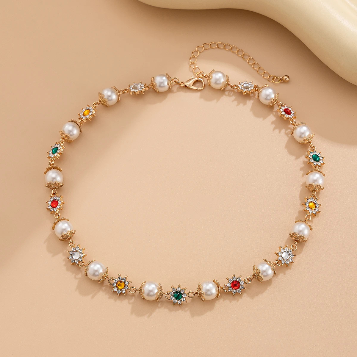SHIXIN Pearl Beads Choker Necklace for Women Bridal Elegant Rhinestone Collar Chain Wedding Jewelry on the Neck 250522