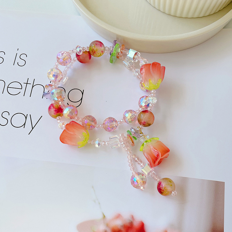 Plate Flower Crystal Bracelet Women's Copper Plated 14K Real Gold Handstring