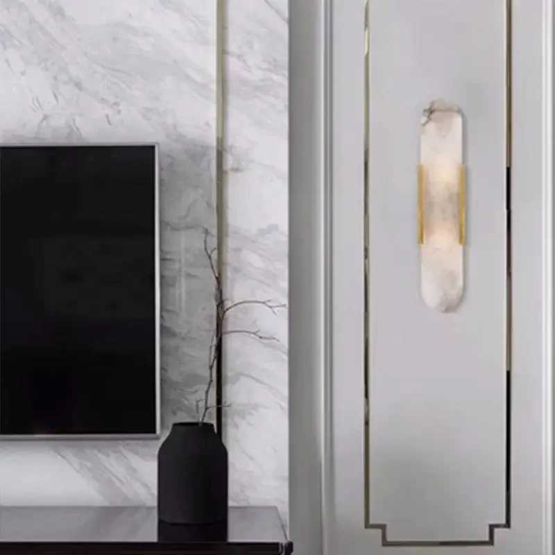 Nordic postmodern marble wall lamp for living room TV background bedroom study bedside wall lamp creative light luxury wall lampXJ250526