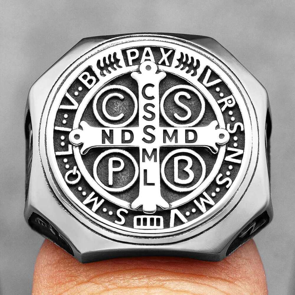 Catholic Saint Benedict Exorcism Amulet Men Rings Stainless Steel Women Jewelry Vintage Punk Fashion Accessories Gift Wholesale