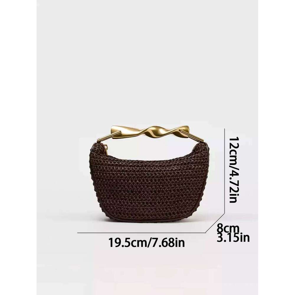 Women's Bags Designer Metal Handle Mini Crossbody Zipper Braided Bag Beach Braided Adjustable Shoulder Strap