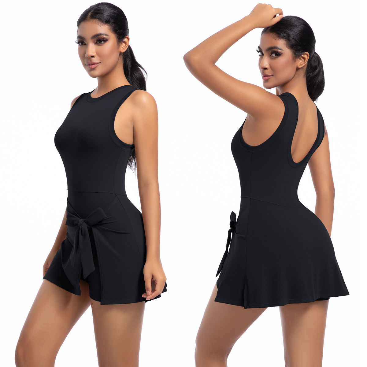 JJ-6672 New Arrival Women's Sportswear One Piece U Back Gym Tennis Dress High Stretchy Breathable Golf Skirt With Shorts