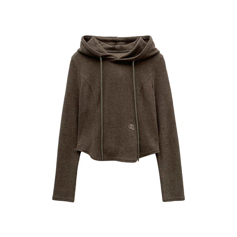 LL21008 Autumn and winter Korean style casual solid color hooded sweatshirt for women slim and versatile short top