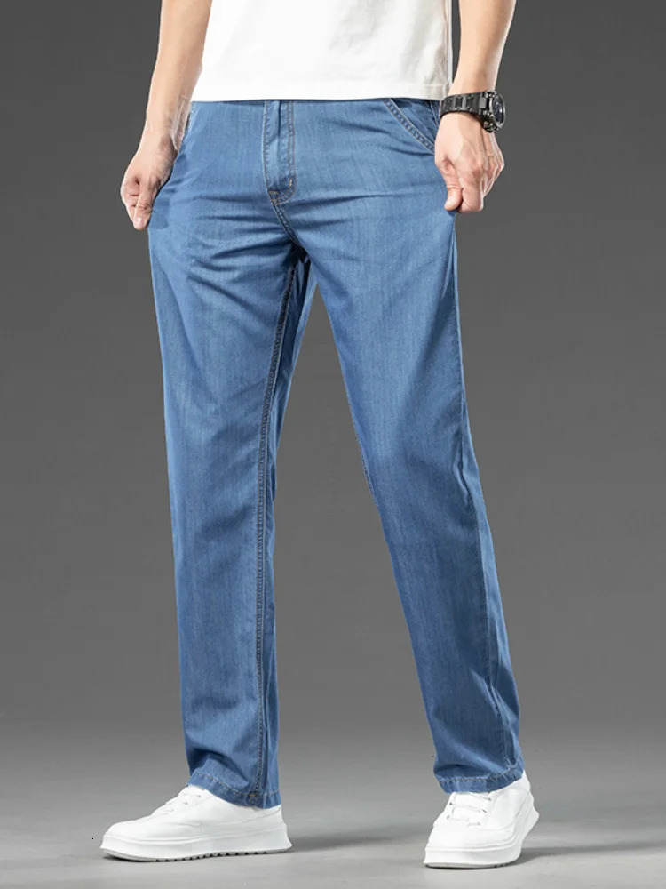 Summer Thin Modal Fabric Jeans Mens Classic Style Loose Straight Business Casual Versatile Denim Long Pants Clothing Male 250520Z