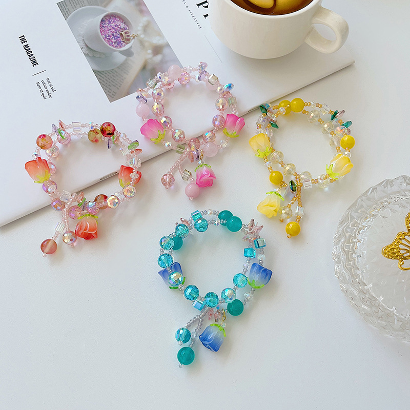 Plate Flower Crystal Bracelet Women's Copper Plated 14K Real Gold Handstring