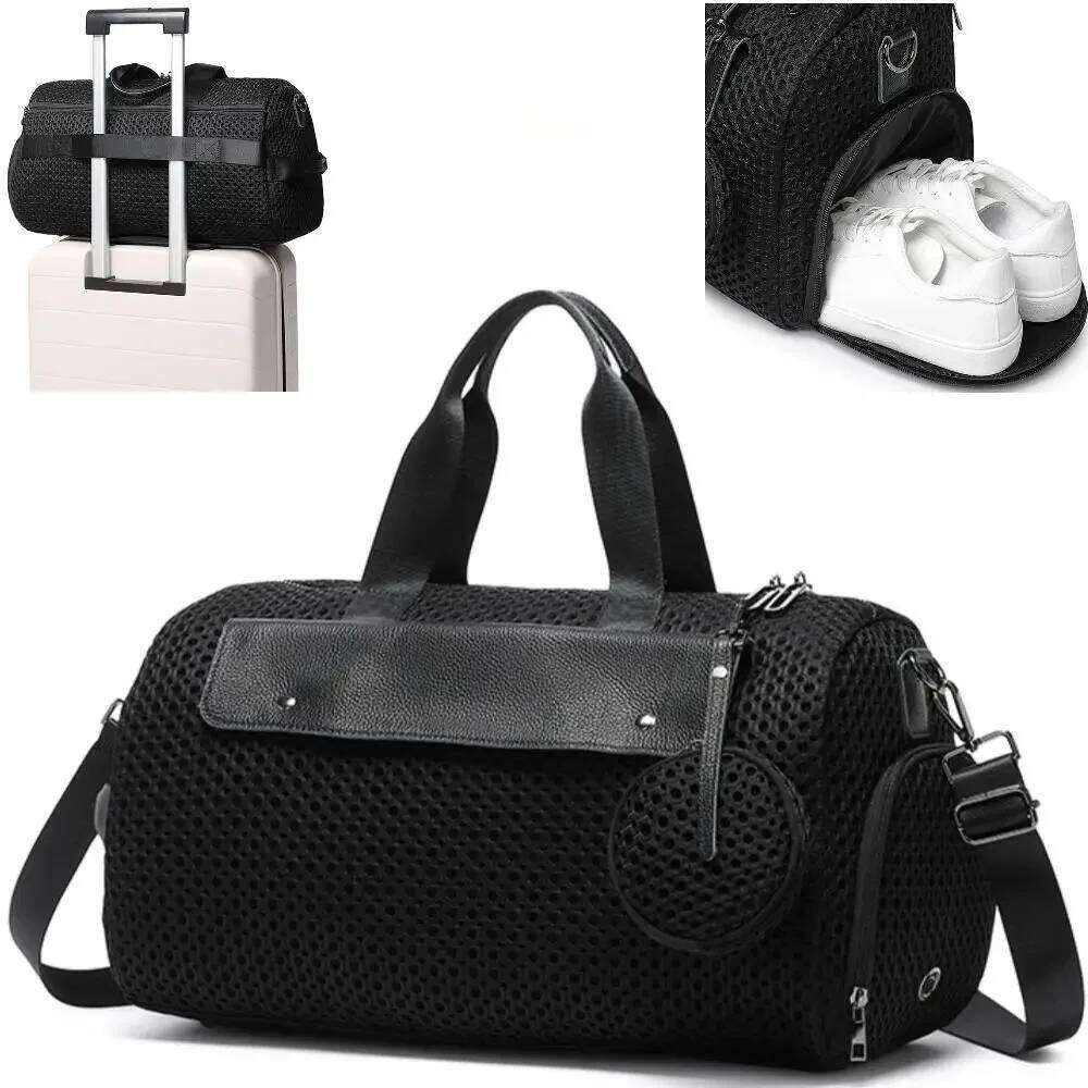 Women's Bags Designer Ladies' Fashionable Casual Nylon Mesh Travel Tote Bag With Large Capacity Shoe Compartment, Fiess And Sports Handbag