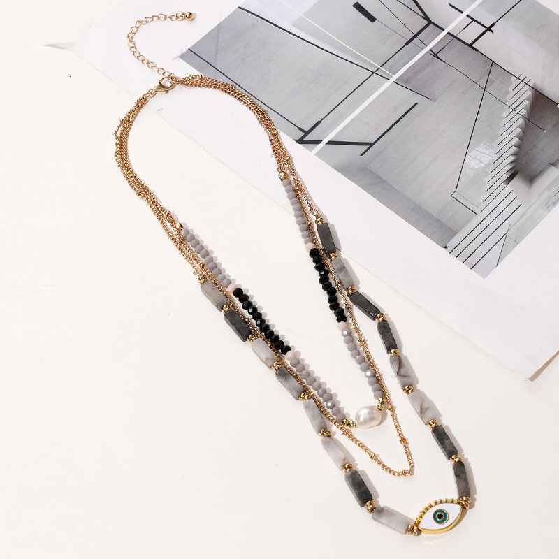 Korean version of multiple necklaces, Devil's Eye necklace, personalized colored beads, natural stone