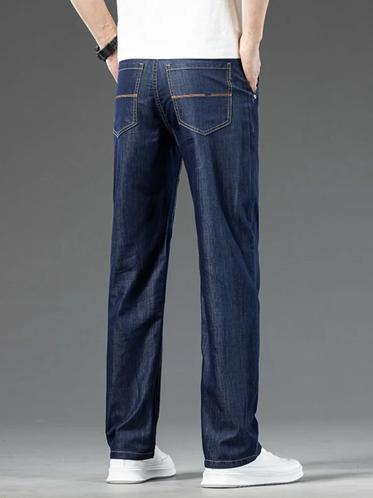 Summer Thin Modal Fabric Jeans Mens Classic Style Loose Straight Business Casual Versatile Denim Long Pants Clothing Male 250520Z