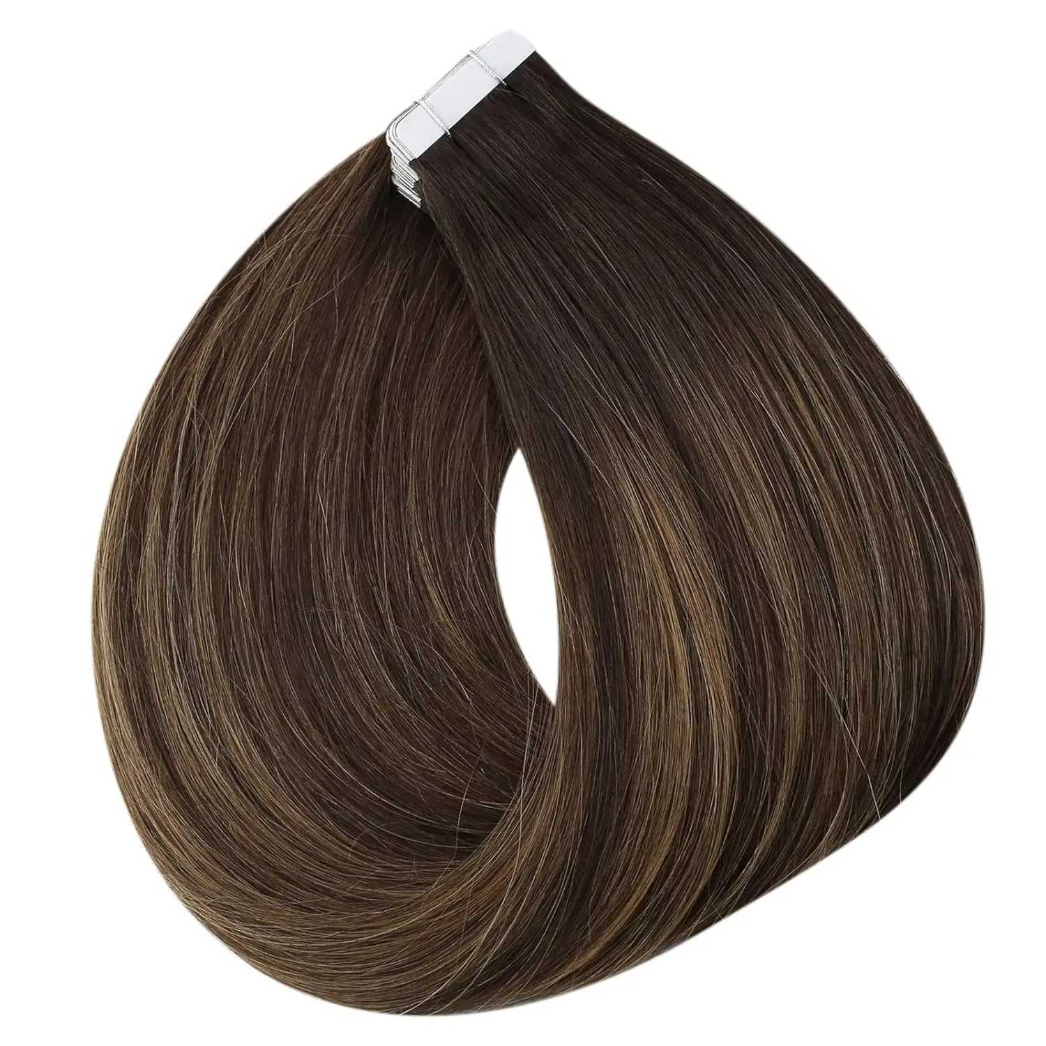 Full Shine Tape In Human Hair Extensions Omber Color Blonde Skin Weft Natural Real Remy Human Hair Skin Weft Adhesive For Salon S25526