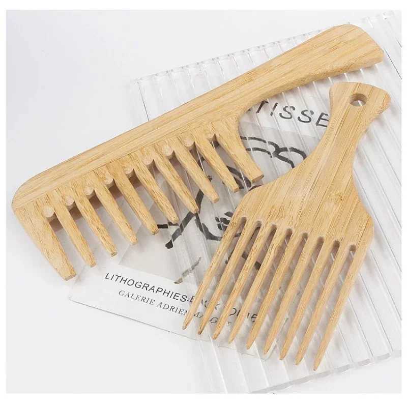 1Pcs Natural Bamboo Wooden Hair Comb Anti-Static Afro Fork Combs For Women Round Wide Tooth Wood Comb Hair Brush women R250526