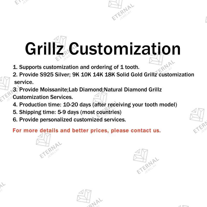 Custom Top Bottom 8 S925 Silver VVS Moissanite Diamond Grillz 10K 14K 18K Solid White Gold Iced Out Grillz for Teeth