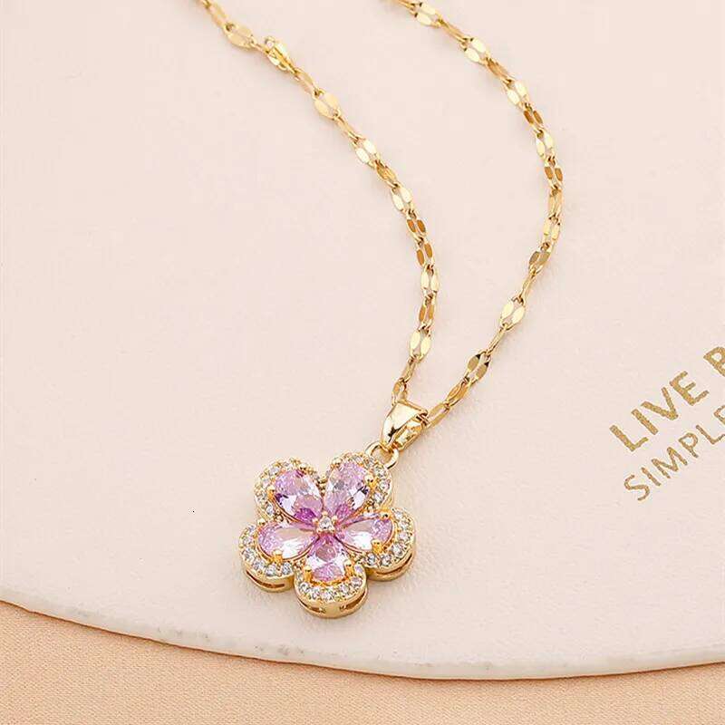 ZAKOL Elegant Pink AAA Zircon Flower Pendant Necklace Earring Set For Women Charm Shiny Crystal Bridal Wedding Jewelry