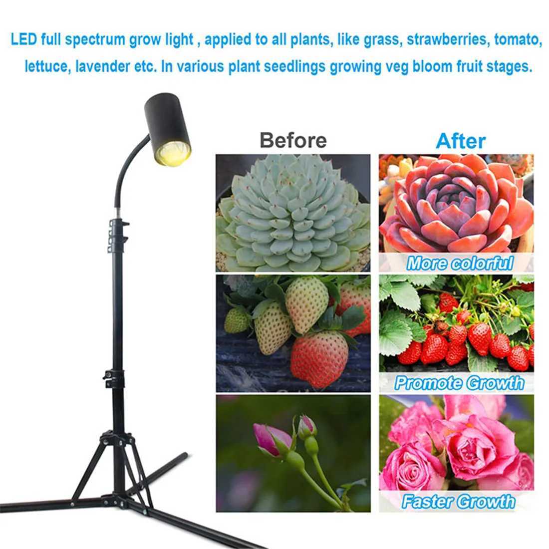 Tripod Standing Dimmable 20W LED Growing Light Red/Blue/Day White Full Spectrum Floor Timing Plant Lamp for Seedling FloweringXJ250526