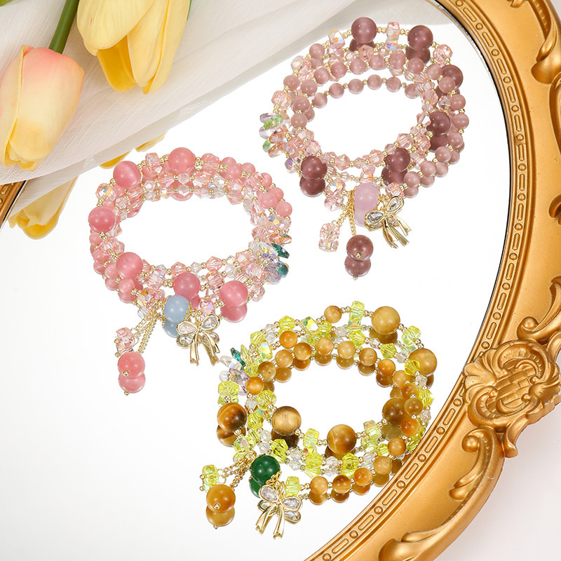 with Butterfly Knot Pendant Bracelet, Handmade Colored Crystal Jewelry for Women