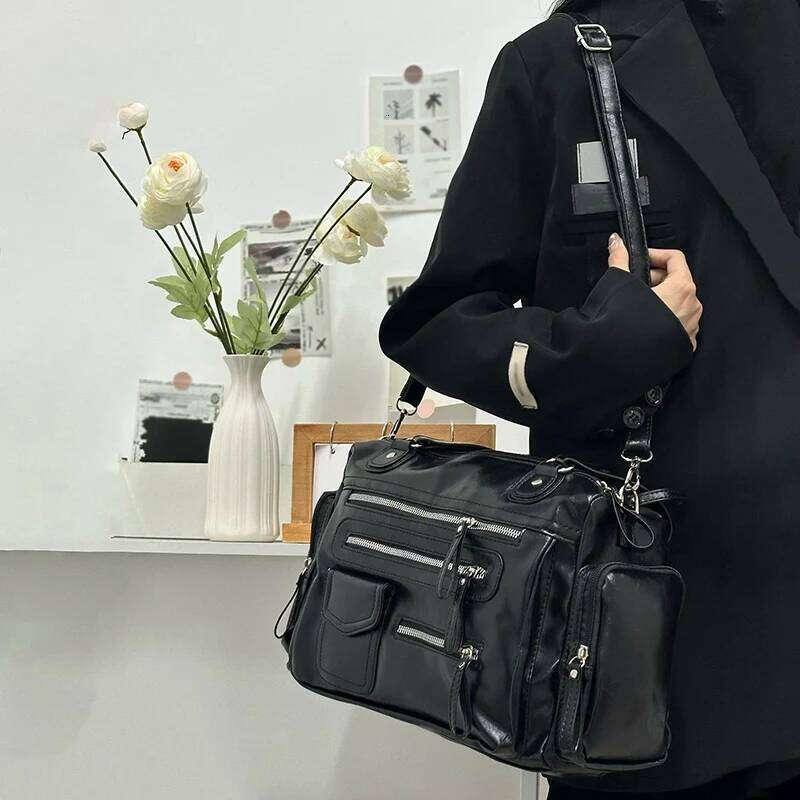 Women's Bags Designer Retro Tote Bag PU Soft Motorcycle Bags Travel Zipper Pocket Fashion Crossbody Pack Outdoor Camping Hiking Weekend Satchel W