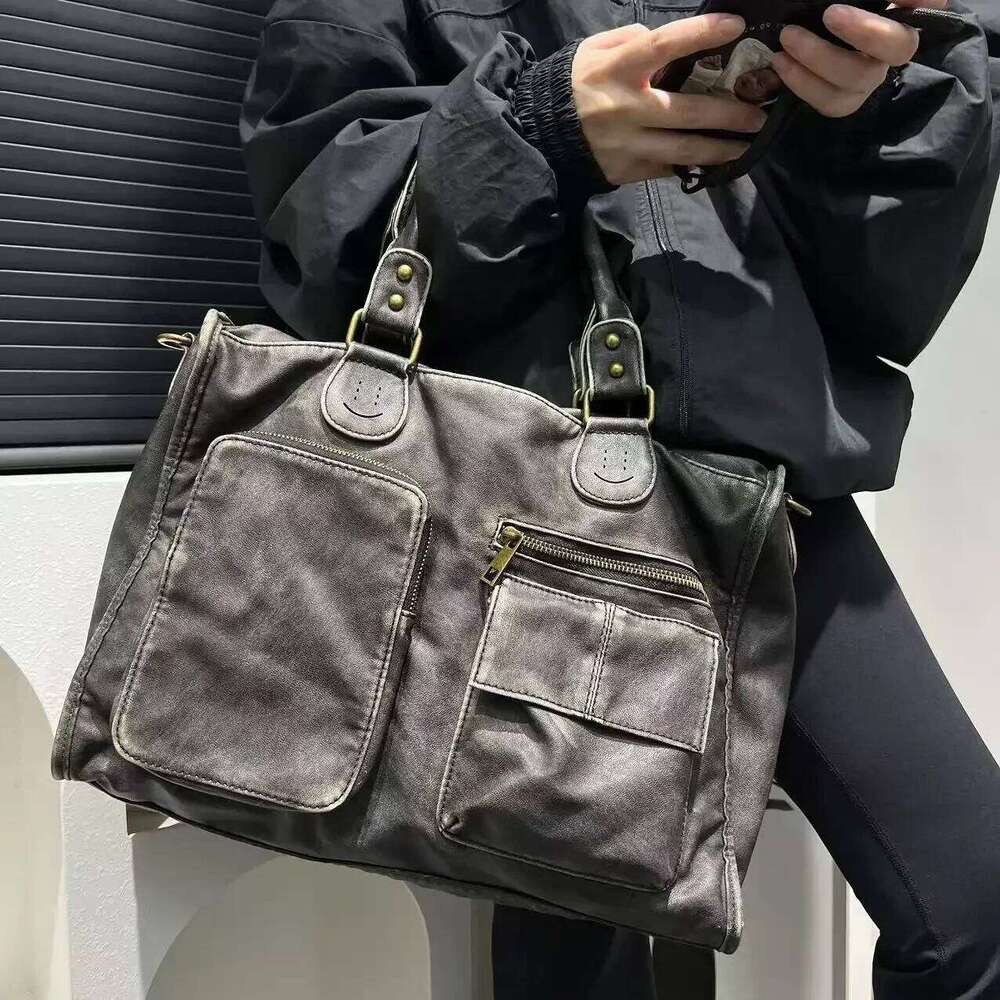 Women's Bags Designer Ladies' Fashion Y2k Multi Pocket Hot Girl Washed Motorcycle Tote Bag Large Capacity Vintage Single Shoulder Handbag