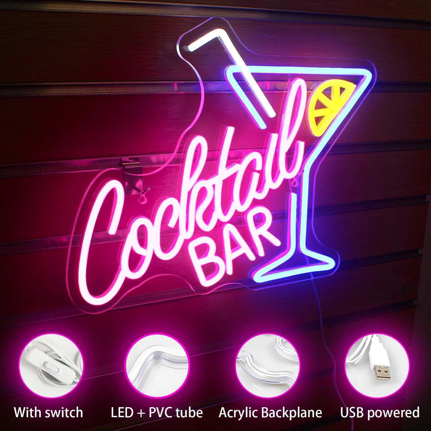 Cocktail Bar LED Neon Sign Art Wall Lights for Beer Bar Decor USB Powered LED Neon Light for Party Pub Night Club Man Cave Decor W250526