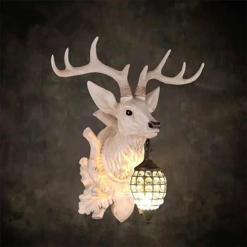 Creative Design Deer Head Wall Lamp Europe vintage rustic led wall light Luxury Living Room Bedroom Hallway wall decorationXJ250526