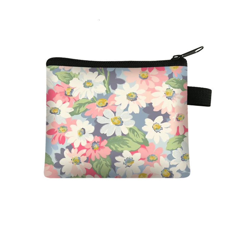New floral petal mini wallet for women, portable key storage, coin exchange card, small square bag, designer men's key bag