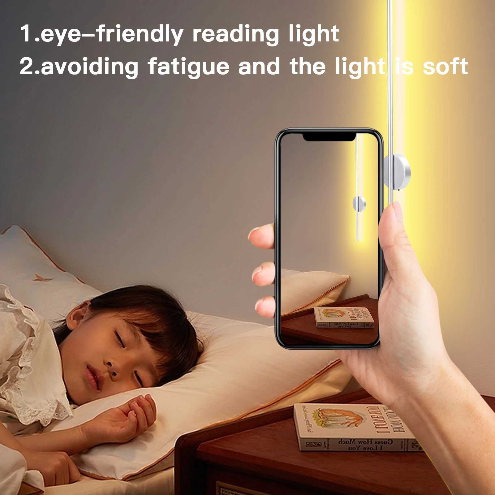 USB Rechargeable LED Wall Lamp Magnetic Attraction Remote Control Light Bedroom Bedside Mirror Hotel Lighting 1PCS 50/80cm StripXJ250526