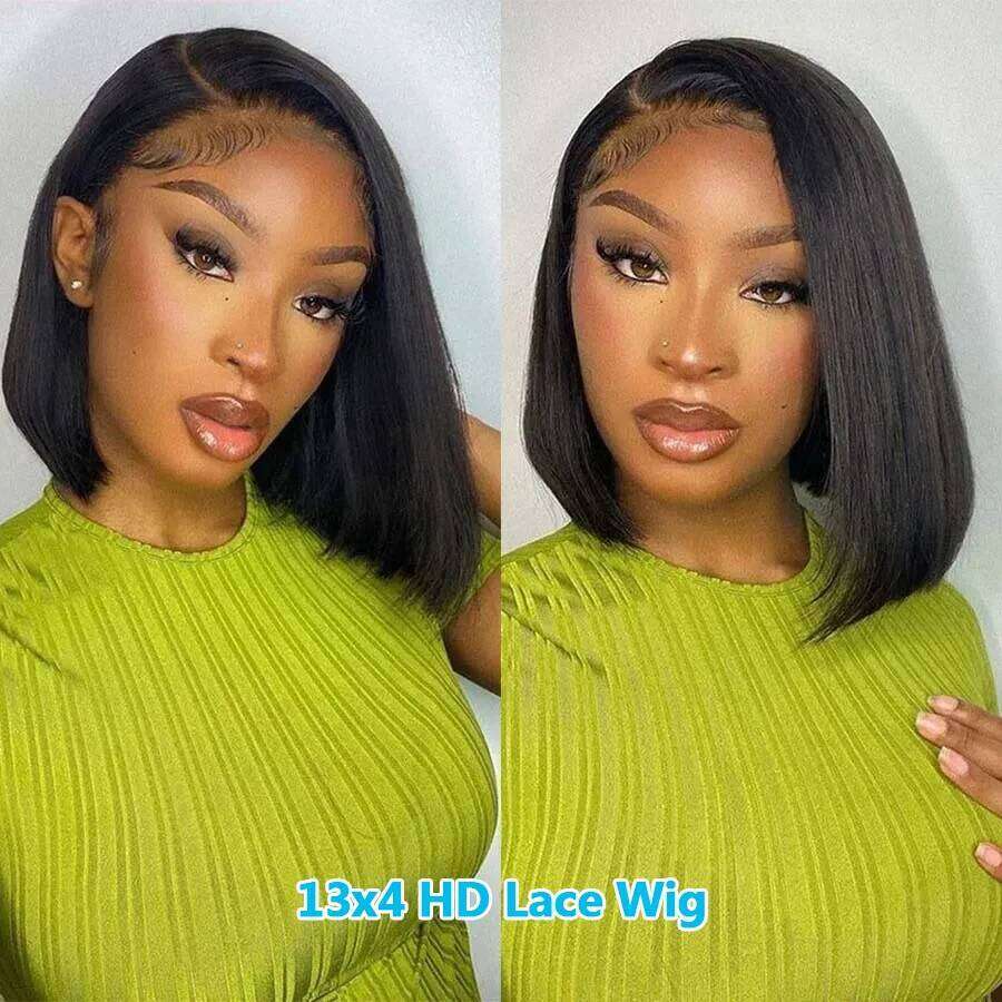 Bone Straight Human Hair 13x4 Short Bob Transparent Lace Front Wig 200% Densit 12 Inch Brazilian Natural Wigs For Women
