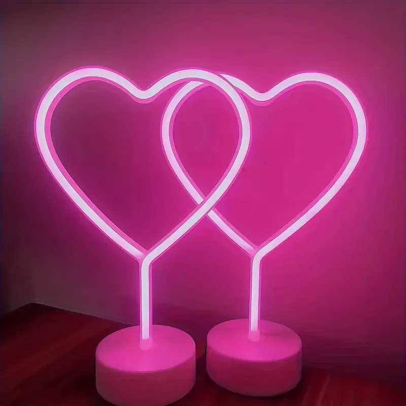 Heart-Shaped Neon Sign LED Pink USB-Powered Battery Decorative Light for Bedroom Decor Table Night Light 02 W250526