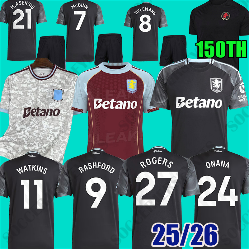 Aston vilas 25 26 WATKINS 150-Year Anniversary Kit aston Soccer Jerseys ONANA RASHFORD#9 ROGERS TIELEMANS football shirts 150th Aston jersey villashirts McGINN