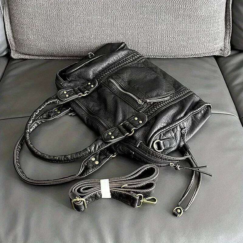 Women's Bags Designer Soft Leather Retro Shoulder Messenger Large Capacity Tote Y2k Motorcycle Bag