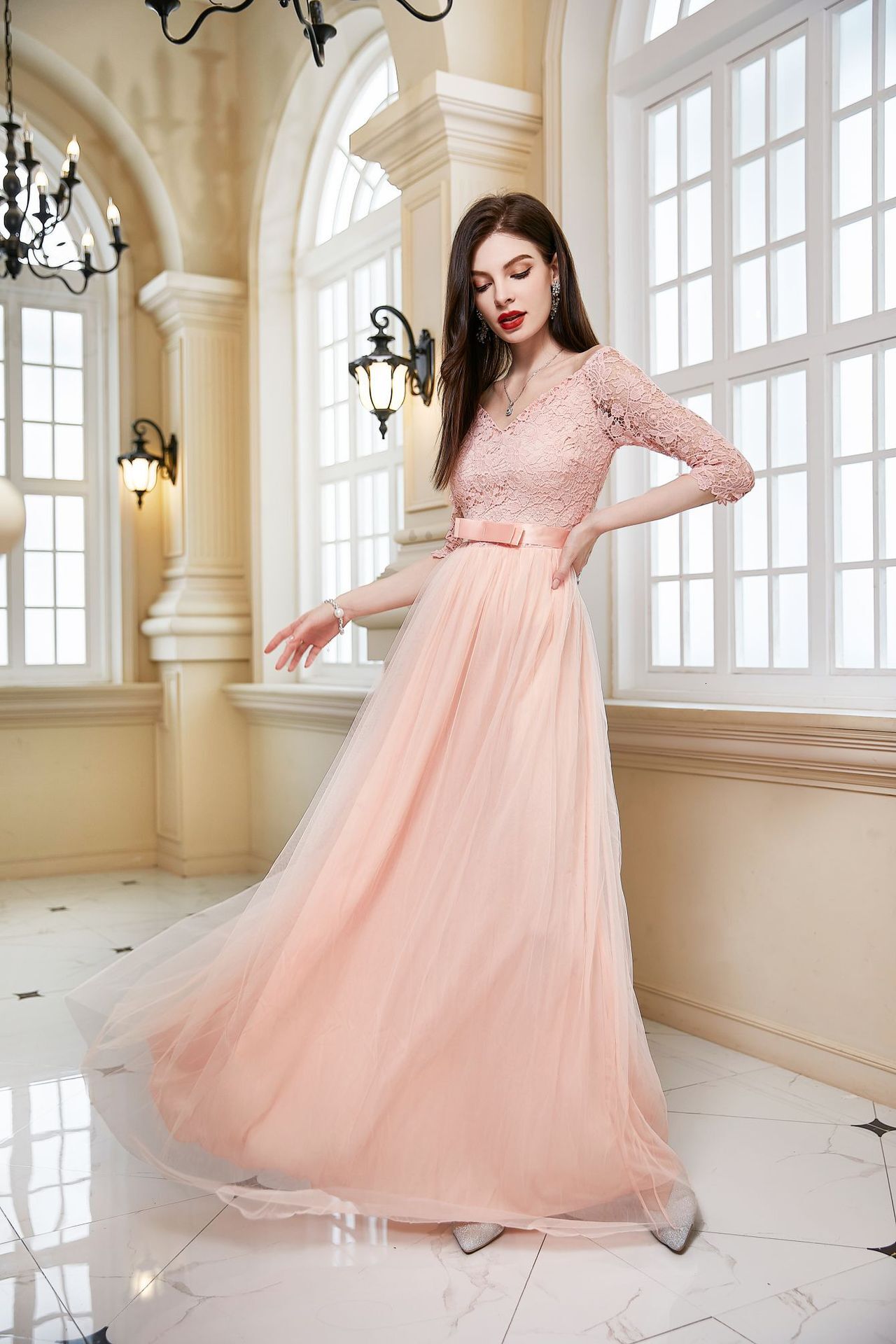 New Wedding Dress Sexy Lace Mesh Mid Sleeve Dress