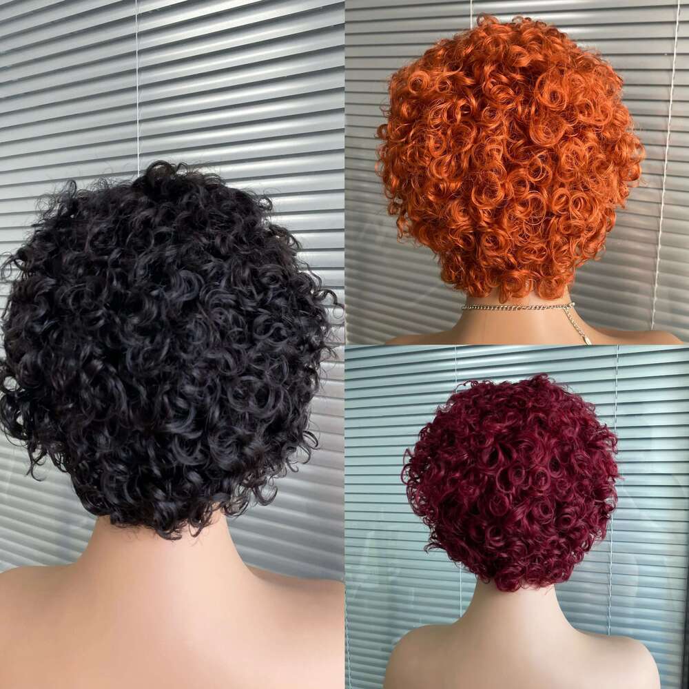 Meggit Pixie Cut T99J/1B/T350 13X4 Lace Spring Curl Short Bob Human Hair for Women Natural Black Color Wig