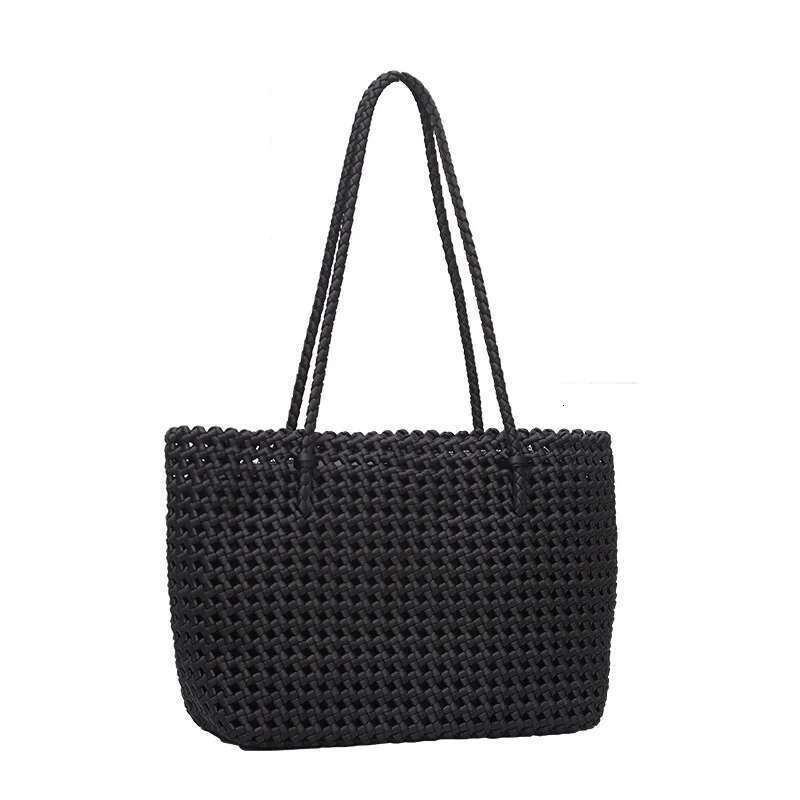 New woven large capacity bag Haruku style literary young woman s simple and versatile rhombus rope shoulder handbag