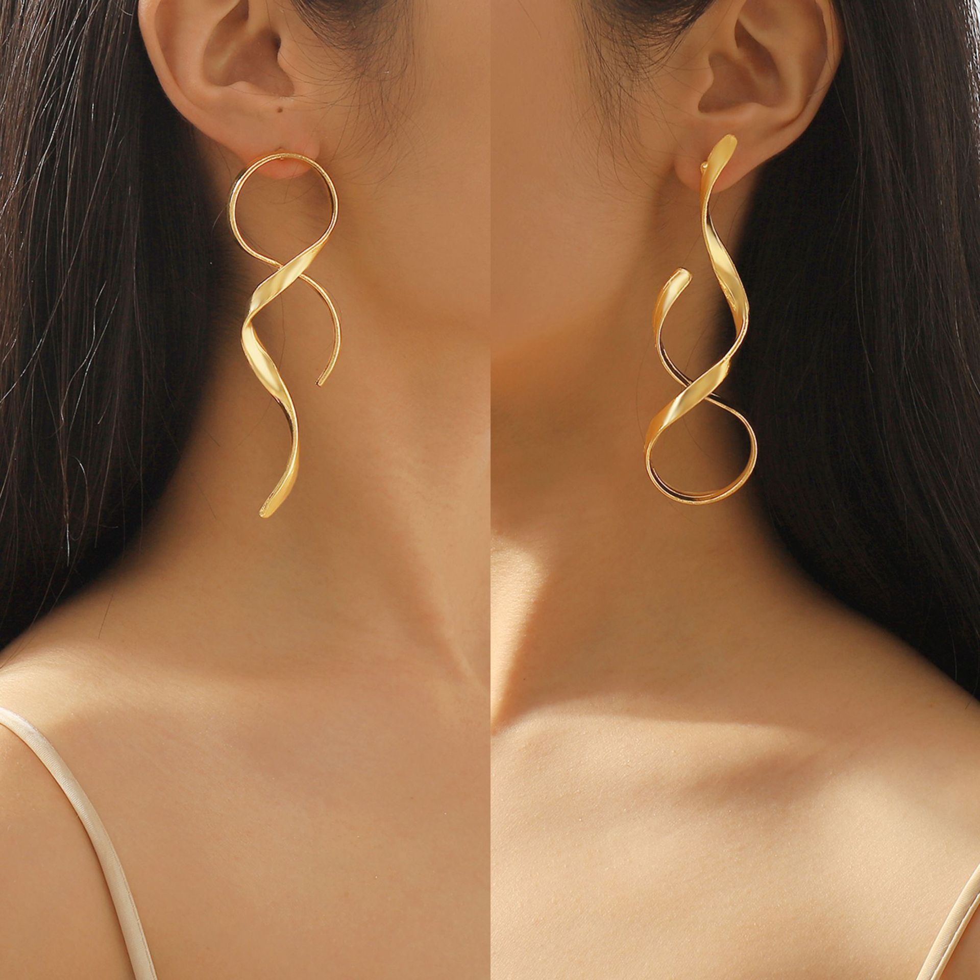 European and American Minimalist Geometric Asymmetrical Hoop Earrings for Women Irregular Bold and Fashionable