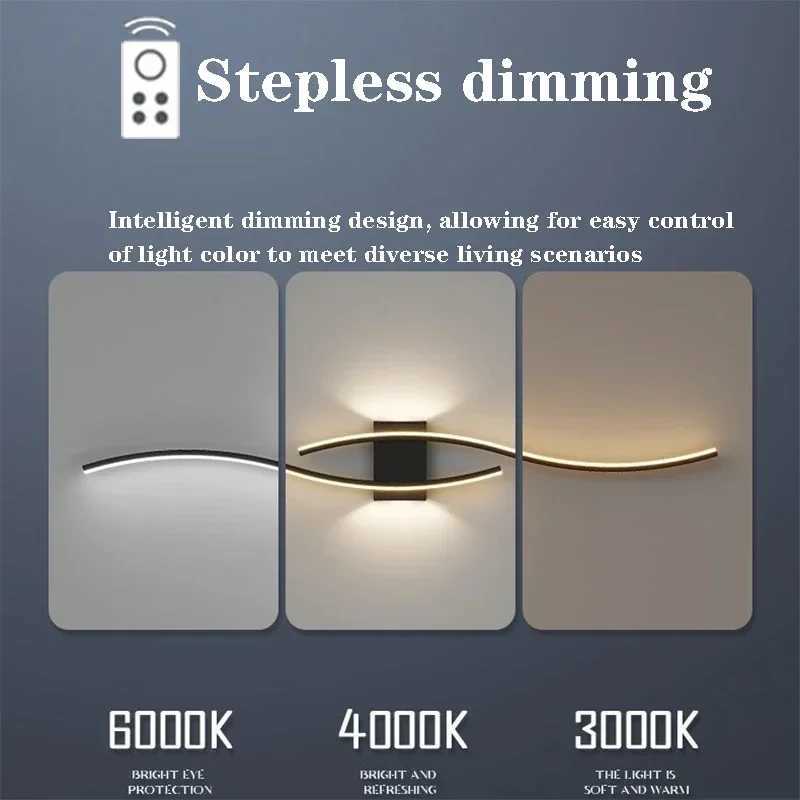 Modern LED Strip Wall Lamp Double Curve Remote Control Light Bedside Decor Black Gold Wall Sconces Living Room Bedroom LED FixtureXJ250526