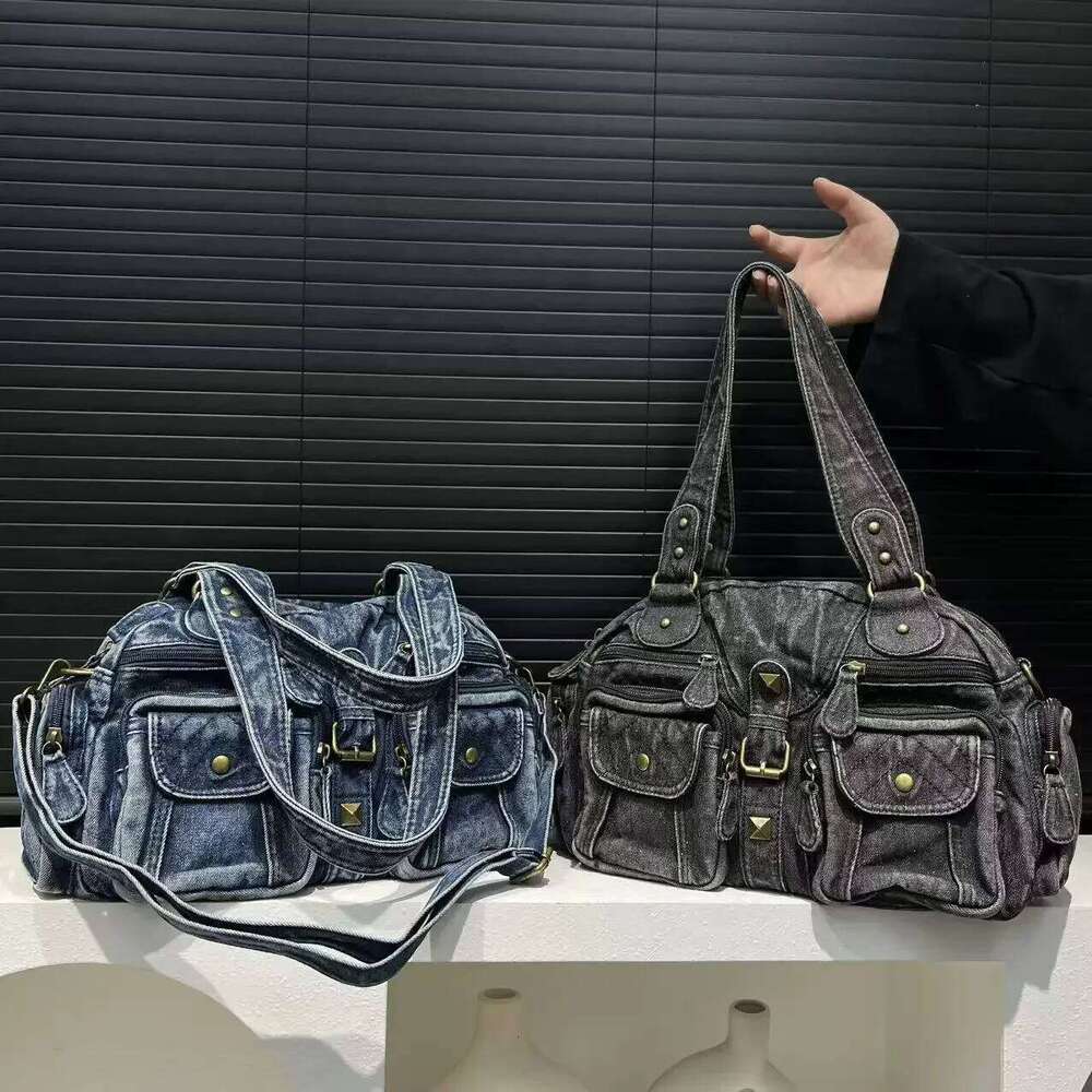 Women's Bags Designer Ladies' Fashion Y2k Spicy Girl Multi Pocket Handbag Large Capacity Retro Distressed Shoulder Bag