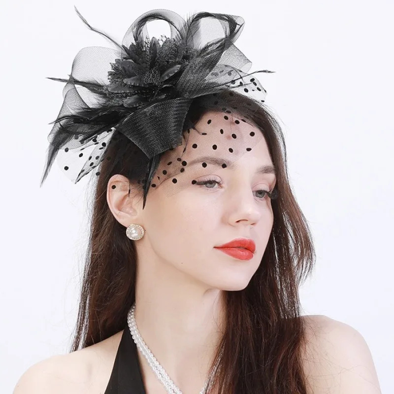 Women Mesh Flower Fascinator Hat Wedding Party Feather Floral Mesh Veil Headband Ladies Cocktail Tea Party Hair Accessories 250520