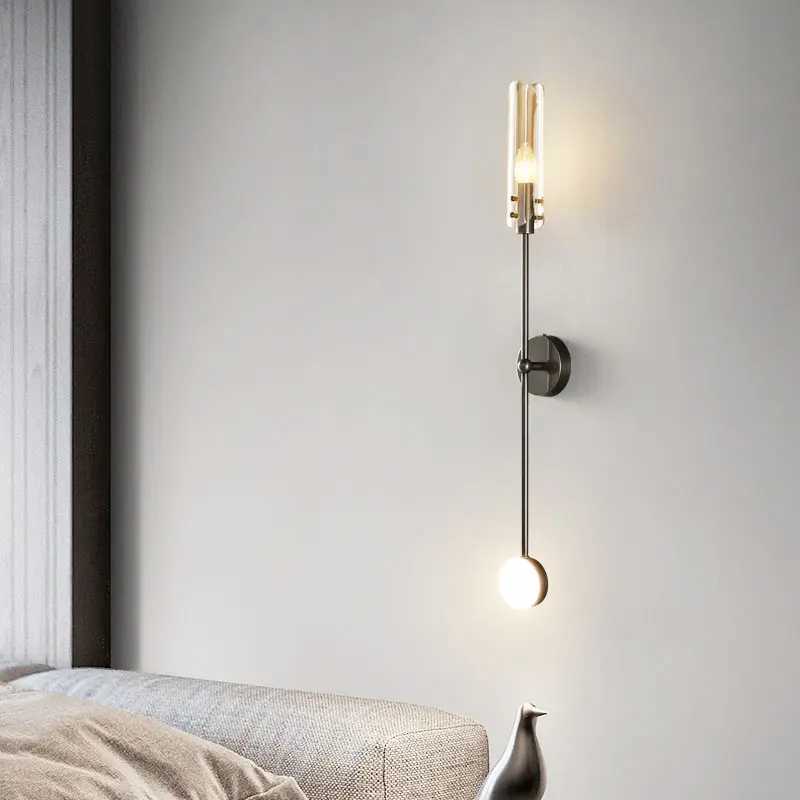 Modern Black LED Wall Lamp Nordic Mirror Light Fixture Living Room Bedside Bedroom Home Decoration Glass Real Copper Wall SconceXJ250526