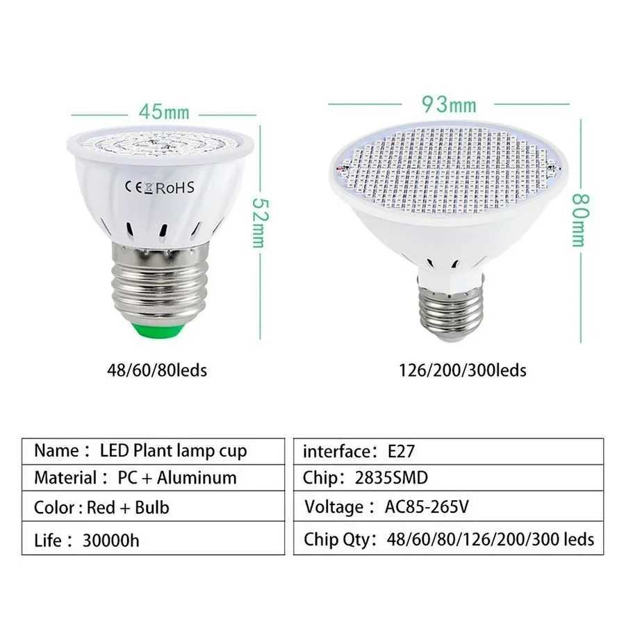 E27 2835 Beads Plant Growth Lamp Cup 220V 110V Red and Blue Full Spectrum Indoor Planting Multi-specification Lamp Beads 300LEDsXJ250526